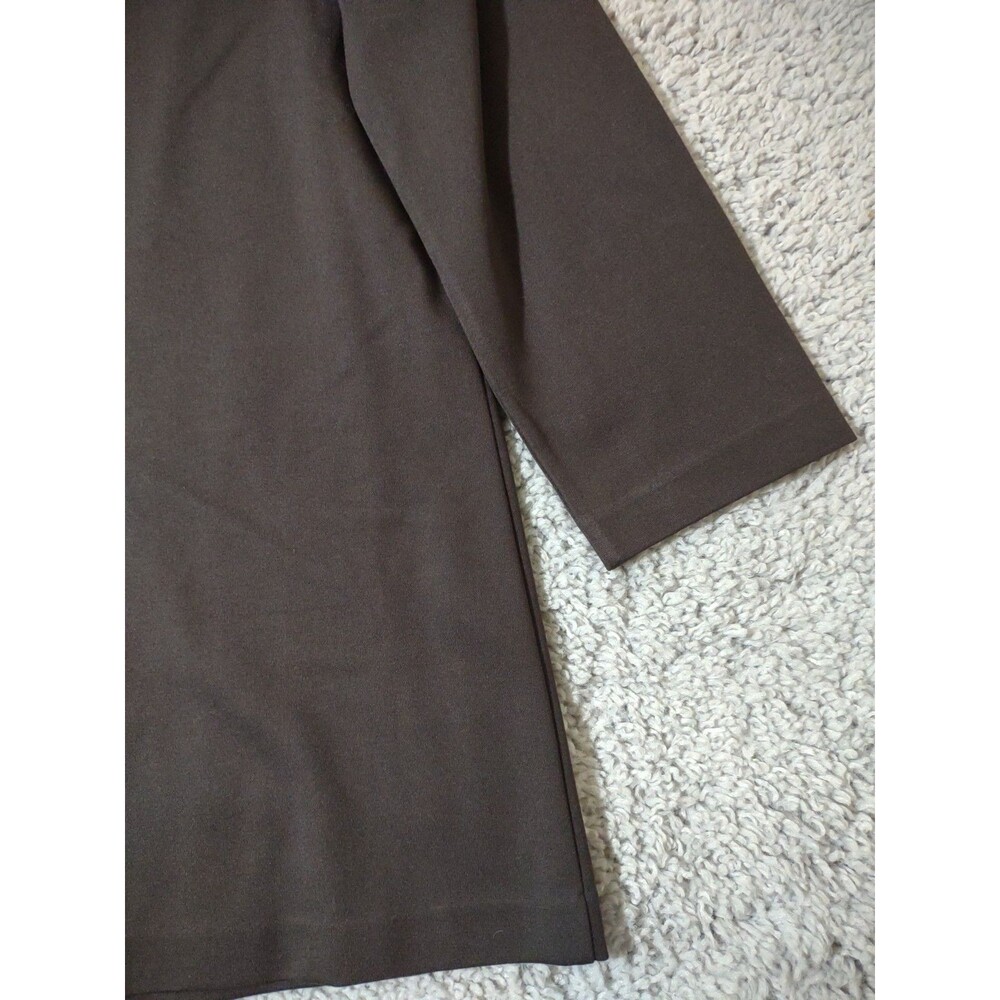 J McLaughlin Nadine Top Sz M Brown Faux Leather Collar Contemporary Stretch - Picture 16 of 16